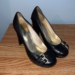 Michael Kors Black Closed Toe High Heels Pump Silver Buckle Accent Formal Wear